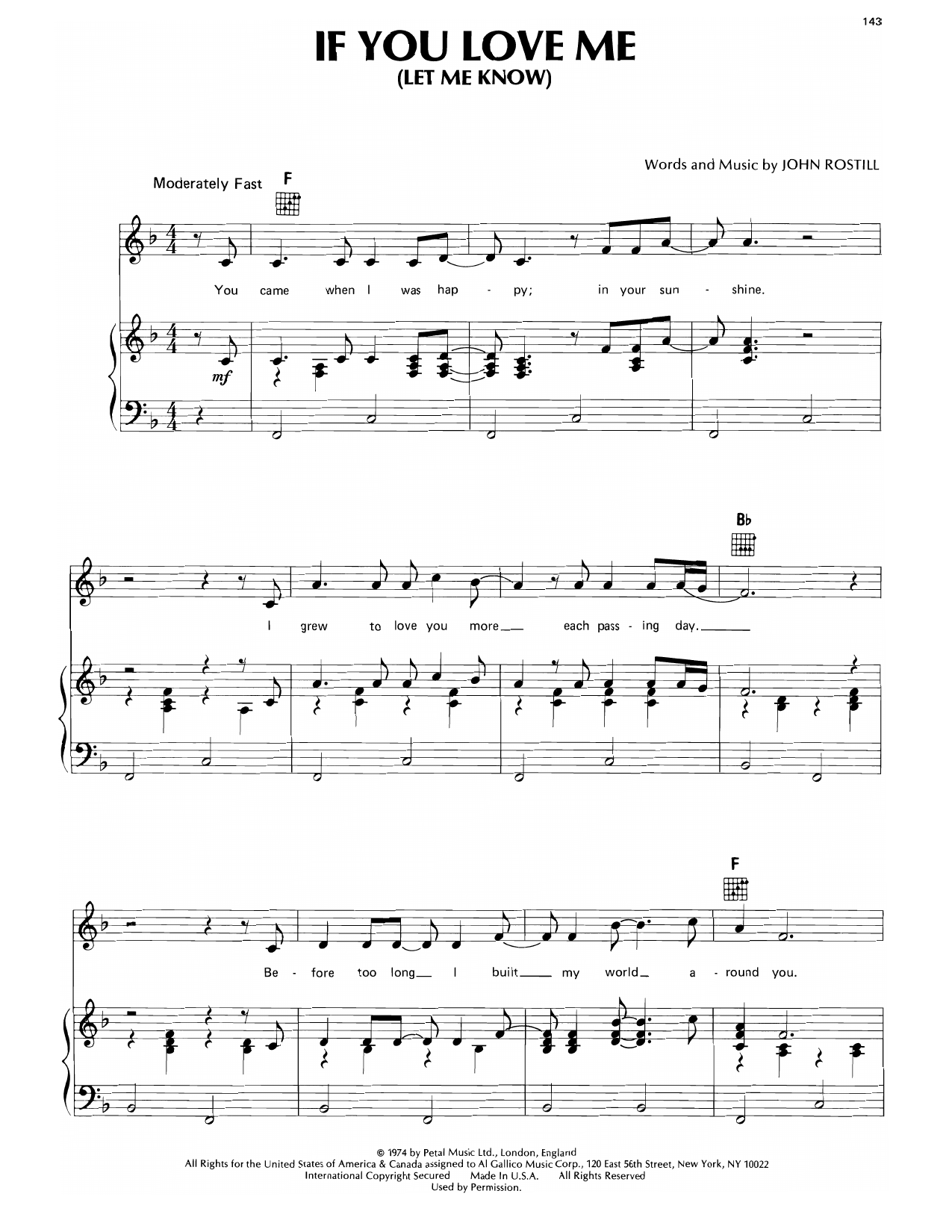 Elvis Presley If You Love Me (Let Me Know) sheet music notes and chords arranged for Piano, Vocal & Guitar Chords (Right-Hand Melody)
