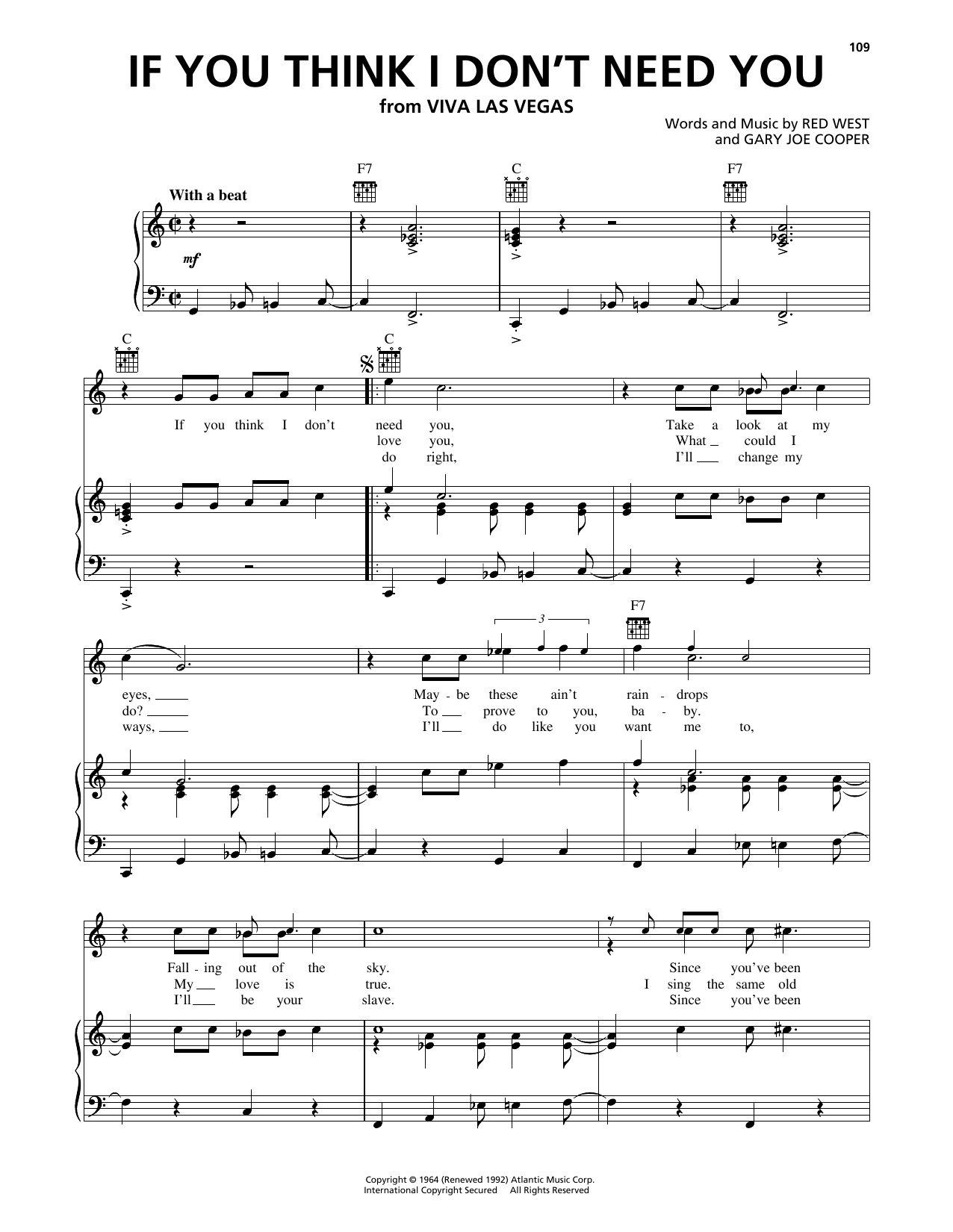 Elvis Presley If You Think I Don't Need You sheet music notes and chords arranged for Piano, Vocal & Guitar Chords (Right-Hand Melody)