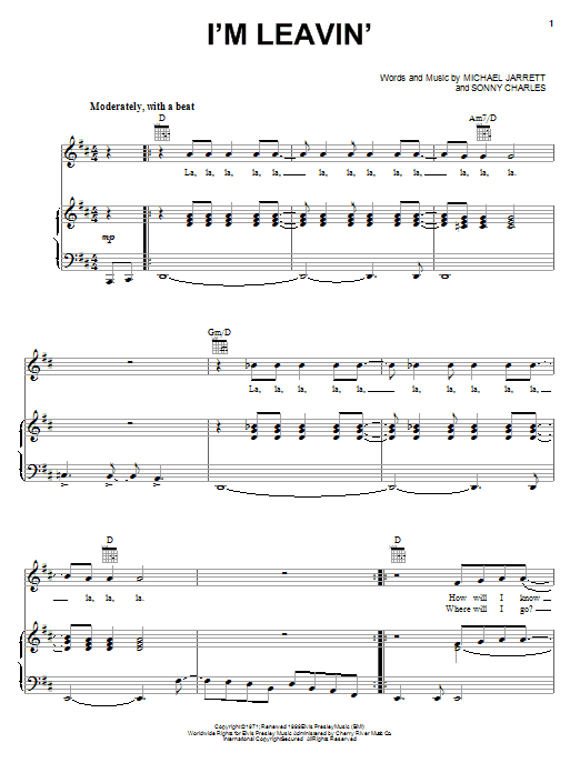Elvis Presley I'm Leavin' sheet music notes and chords arranged for Piano, Vocal & Guitar Chords (Right-Hand Melody)