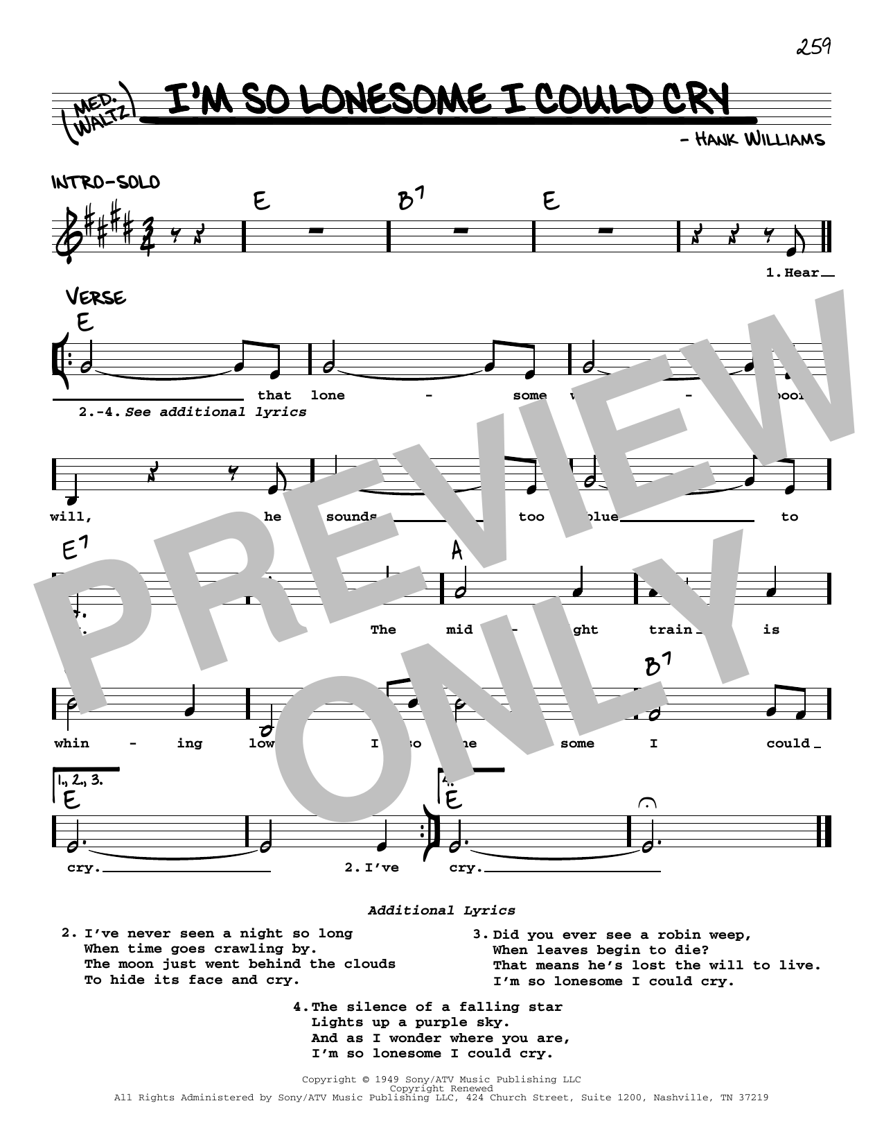 Elvis Presley I'm So Lonesome I Could Cry sheet music notes and chords arranged for Easy Guitar