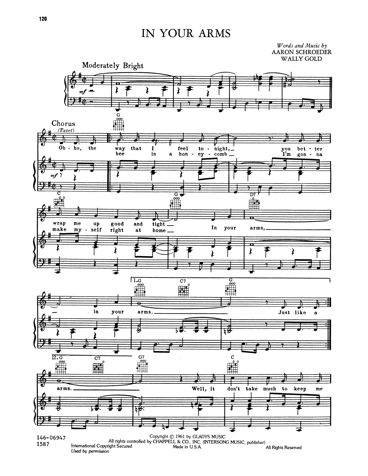 Elvis Presley In Your Arms sheet music notes and chords arranged for Piano, Vocal & Guitar Chords (Right-Hand Melody)