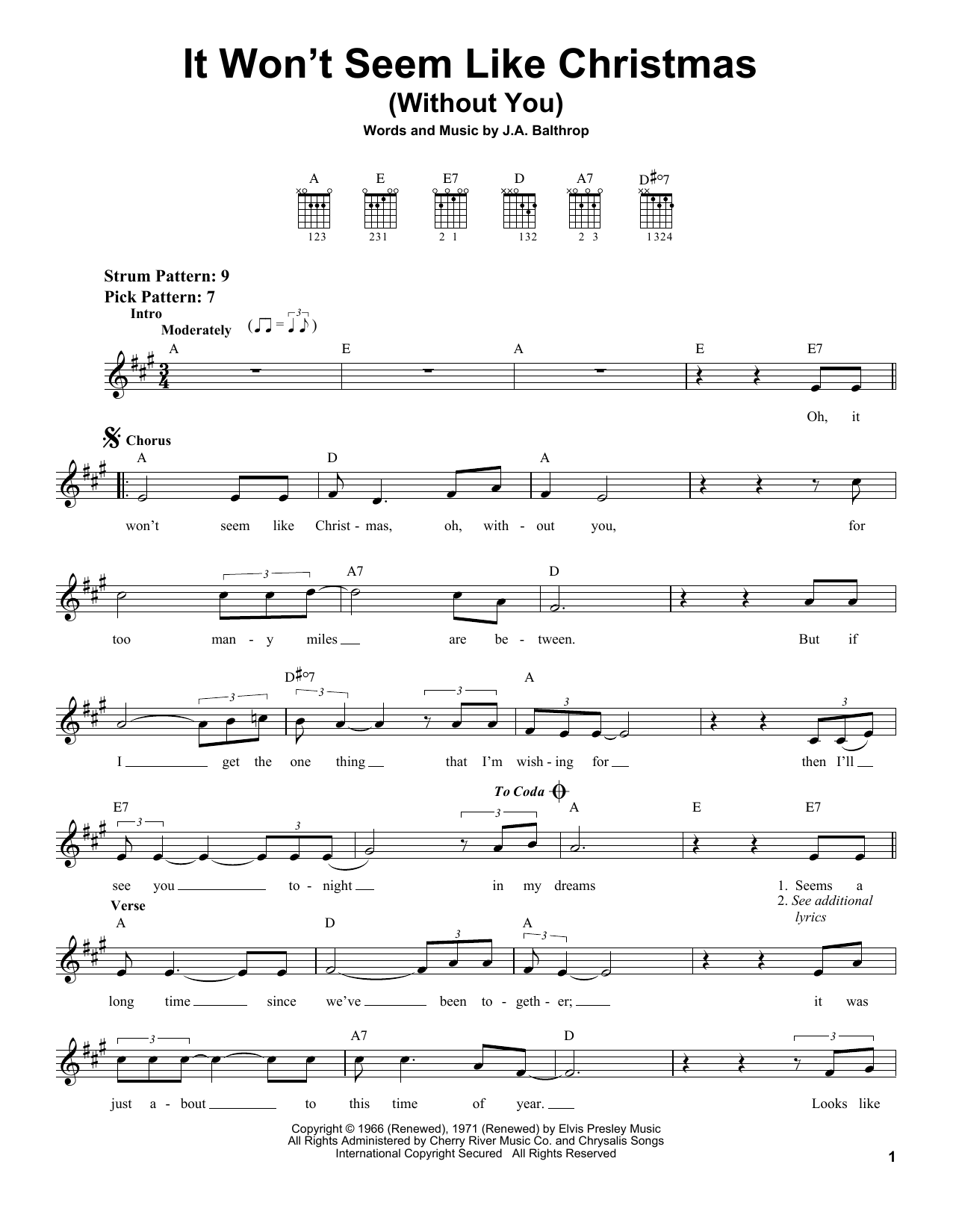Elvis Presley It Won't Seem Like Christmas (Without You) sheet music notes and chords arranged for Easy Guitar