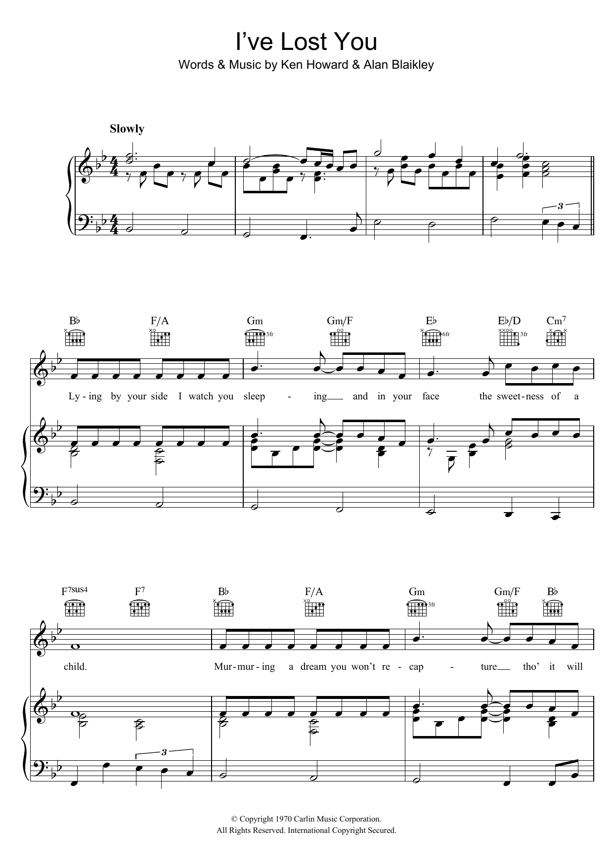 Elvis Presley I've Lost You sheet music notes and chords arranged for Piano, Vocal & Guitar Chords