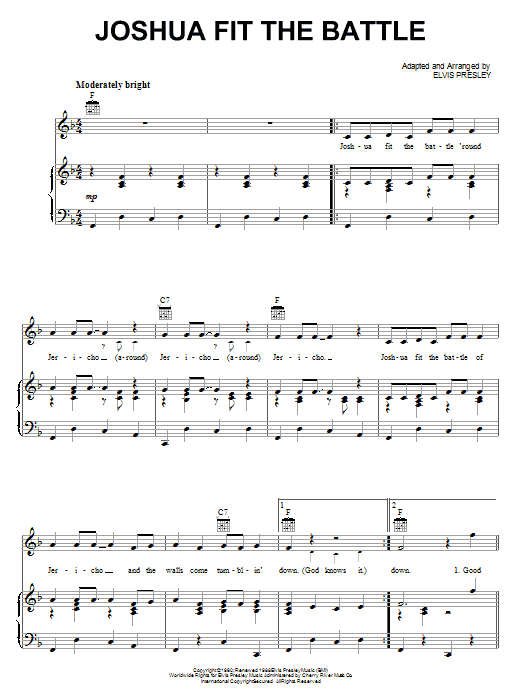 Elvis Presley Joshua Fit The Battle sheet music notes and chords arranged for Easy Piano