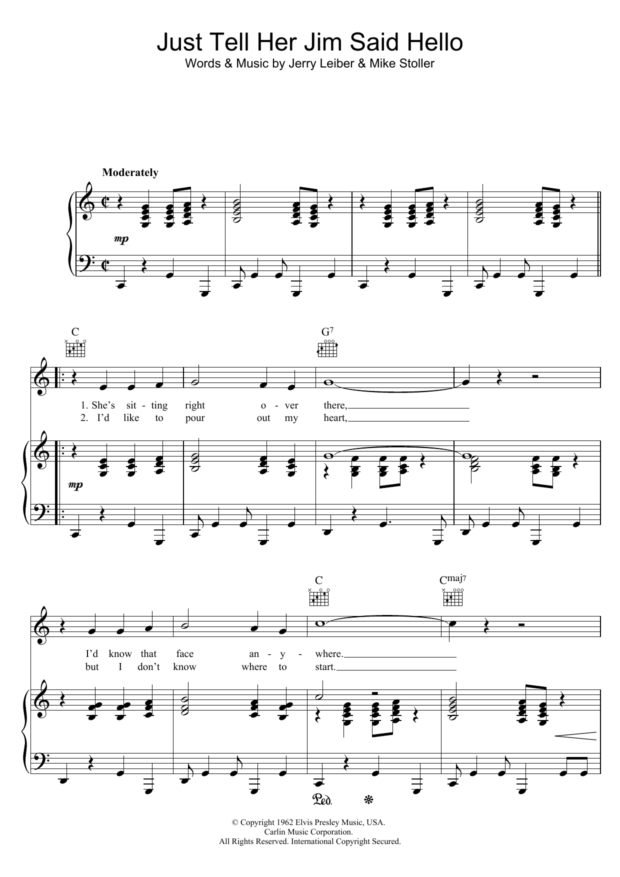 Elvis Presley Just Tell Her Jim Said Hello sheet music notes and chords arranged for Piano, Vocal & Guitar Chords