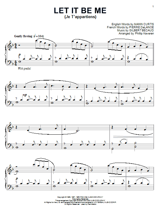 Elvis Presley Let It Be Me (Je T'appartiens) (arr. Phillip Keveren) sheet music notes and chords arranged for Piano Solo