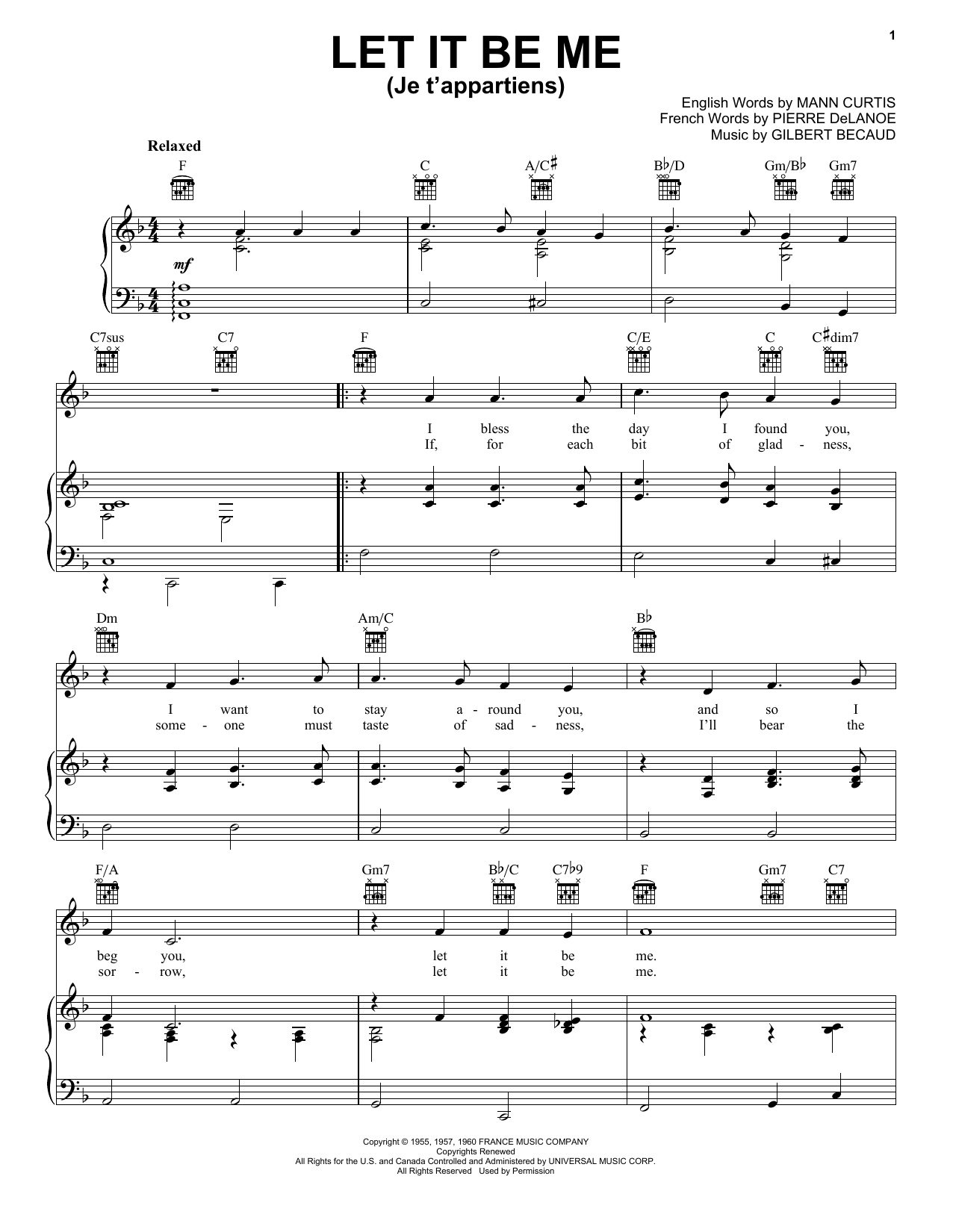Elvis Presley Let It Be Me (Je T'appartiens) sheet music notes and chords arranged for Accordion