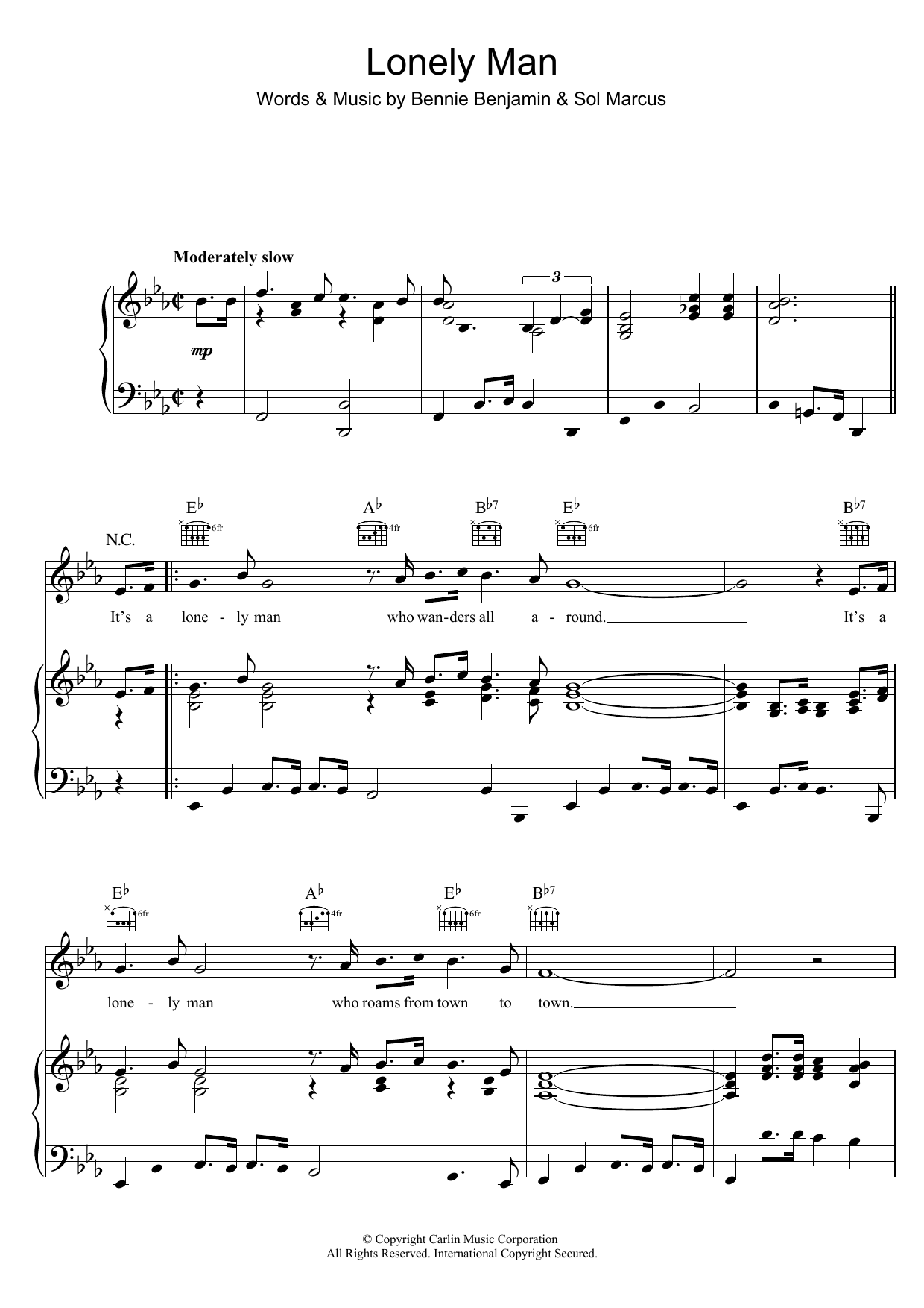 Elvis Presley Lonely Man sheet music notes and chords arranged for Piano, Vocal & Guitar Chords