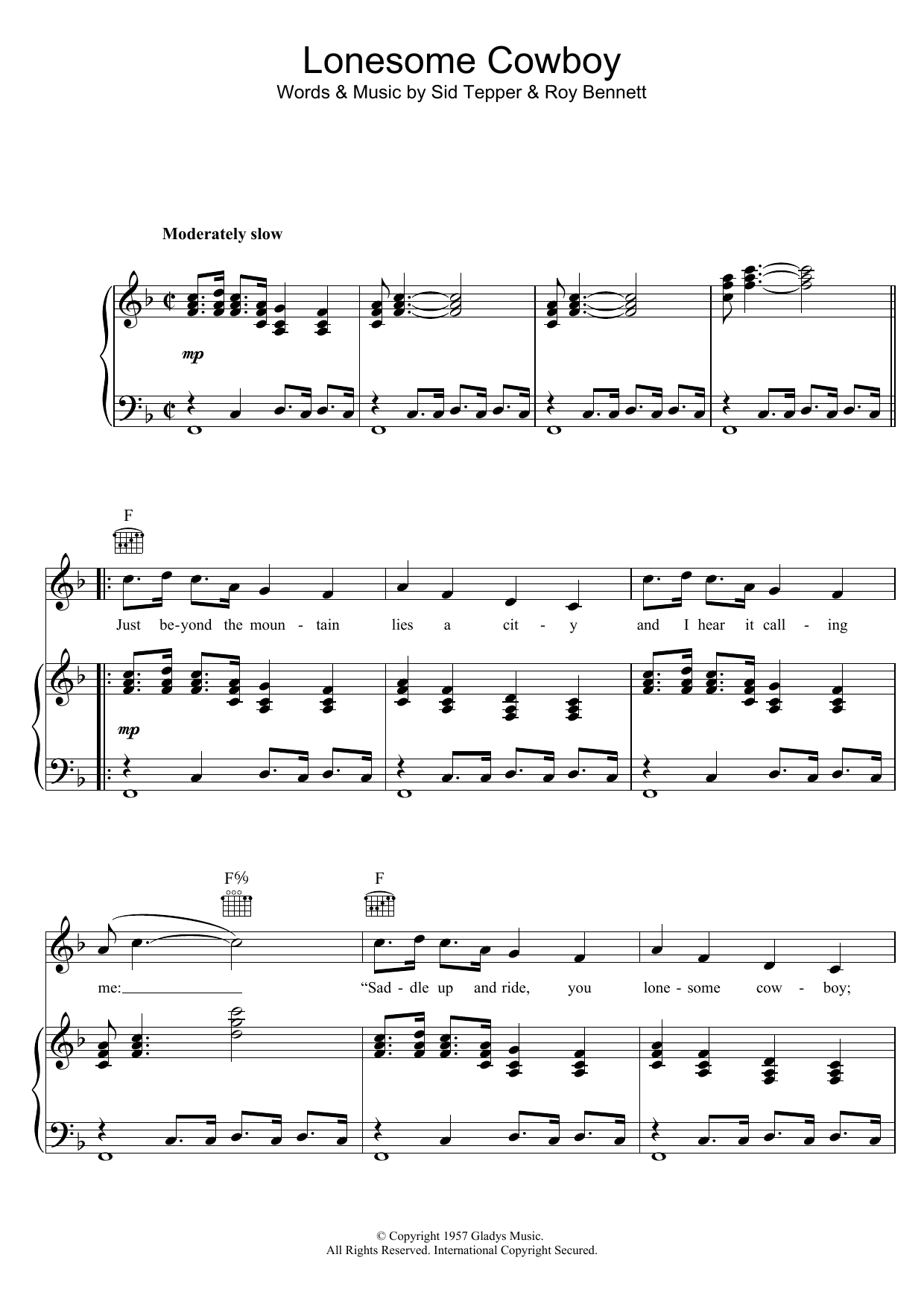 Elvis Presley Lonesome Cowboy sheet music notes and chords arranged for Piano, Vocal & Guitar Chords