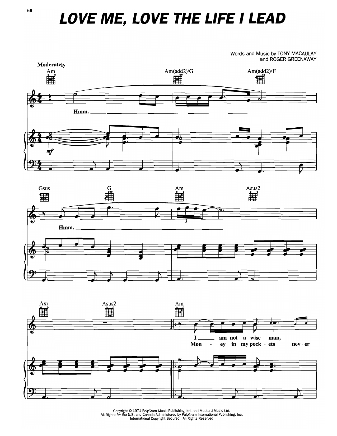 Elvis Presley Love Me, Love The Life I Lead sheet music notes and chords arranged for Piano, Vocal & Guitar Chords (Right-Hand Melody)