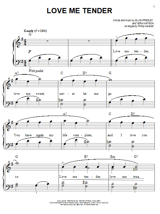 Elvis Presley Love Me Tender (arr. Phillip Keveren) sheet music notes and chords arranged for Easy Piano