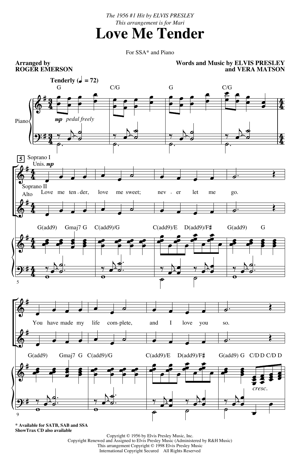 Elvis Presley Love Me Tender (arr. Roger Emerson) sheet music notes and chords arranged for SATB Choir