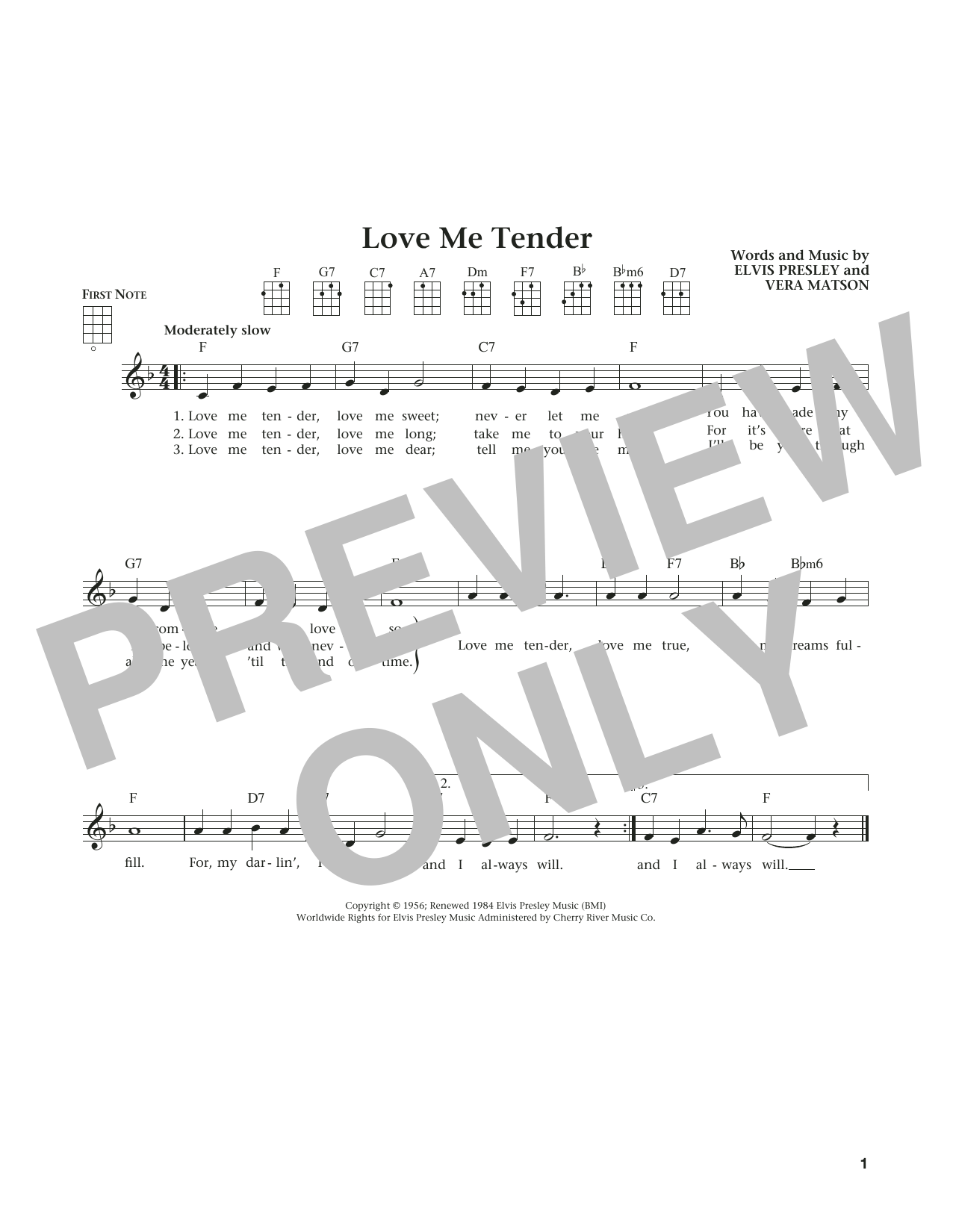 Elvis Presley Love Me Tender (from The Daily Ukulele) (arr. Liz and Jim Beloff) sheet music notes and chords arranged for Ukulele
