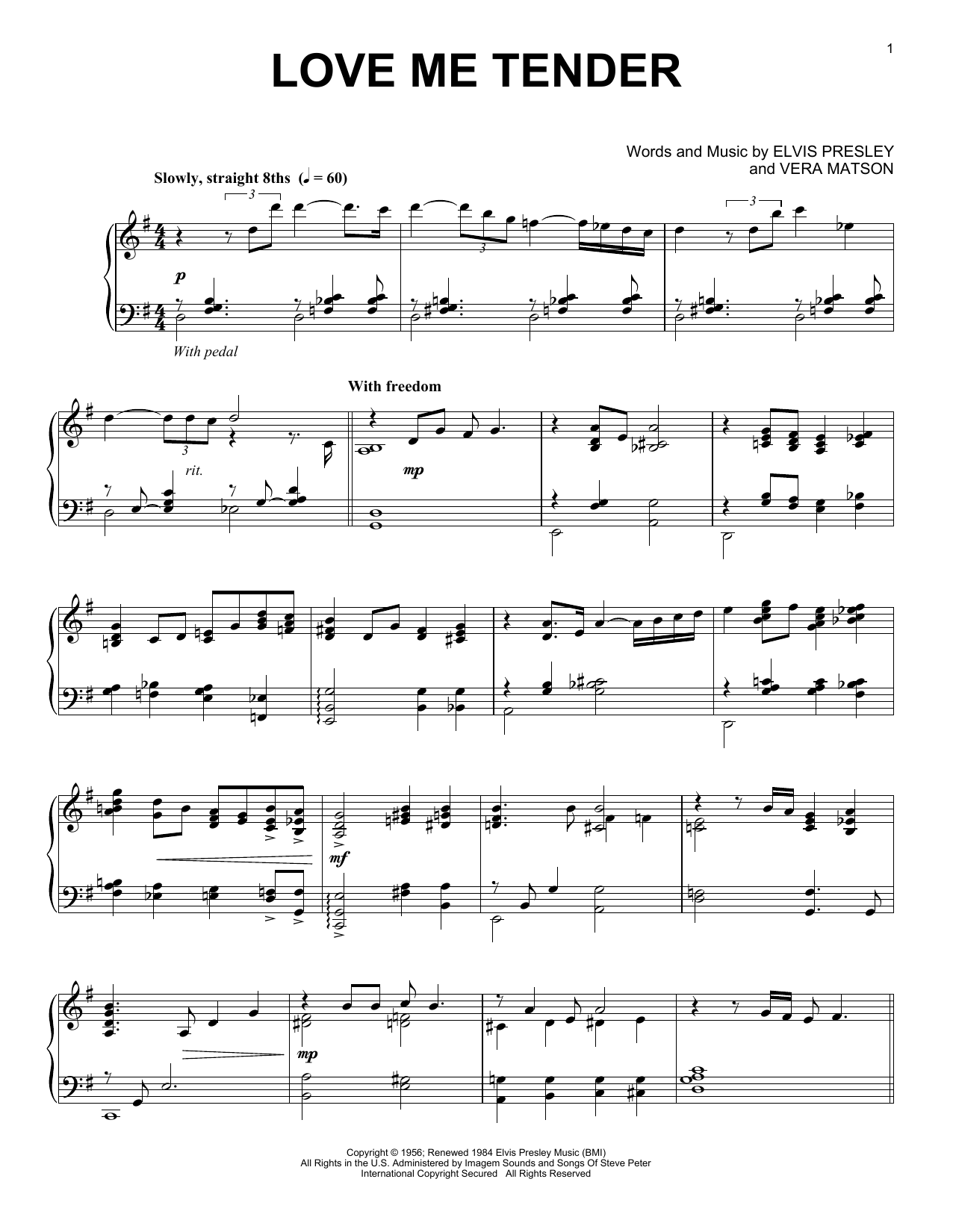 Elvis Presley Love Me Tender [Jazz version] sheet music notes and chords arranged for Piano Solo