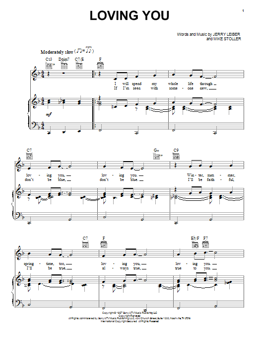 Elvis Presley Loving You sheet music notes and chords arranged for Piano, Vocal & Guitar Chords (Right-Hand Melody)
