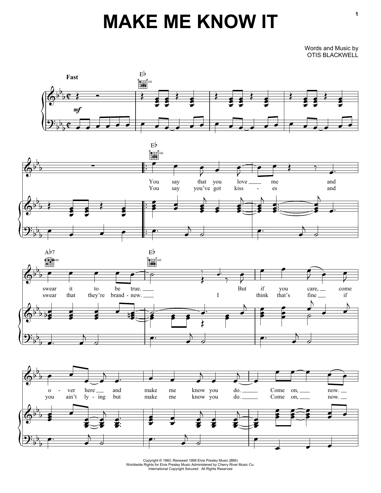Elvis Presley Make Me Know It sheet music notes and chords arranged for Piano, Vocal & Guitar Chords (Right-Hand Melody)