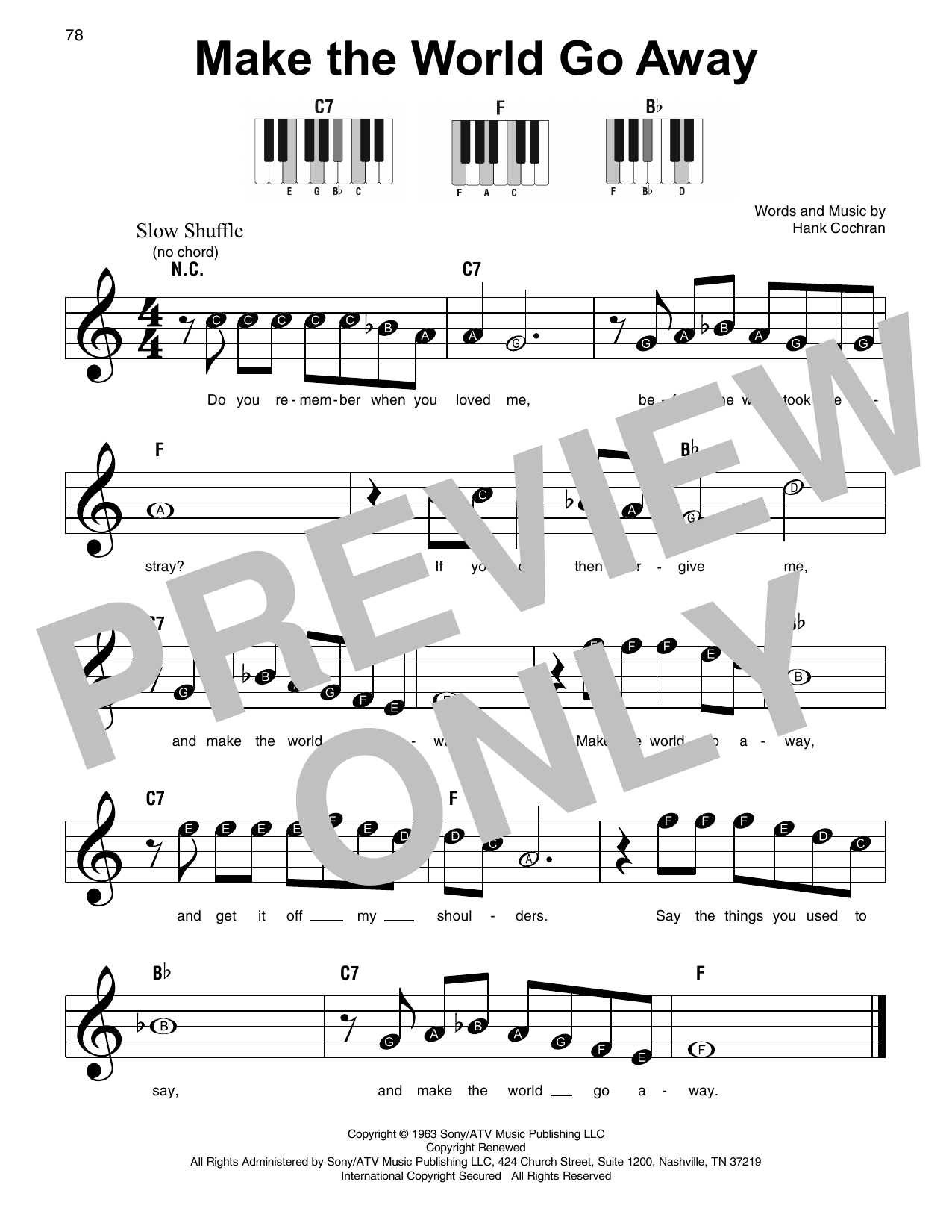 Elvis Presley Make The World Go Away sheet music notes and chords arranged for Super Easy Piano