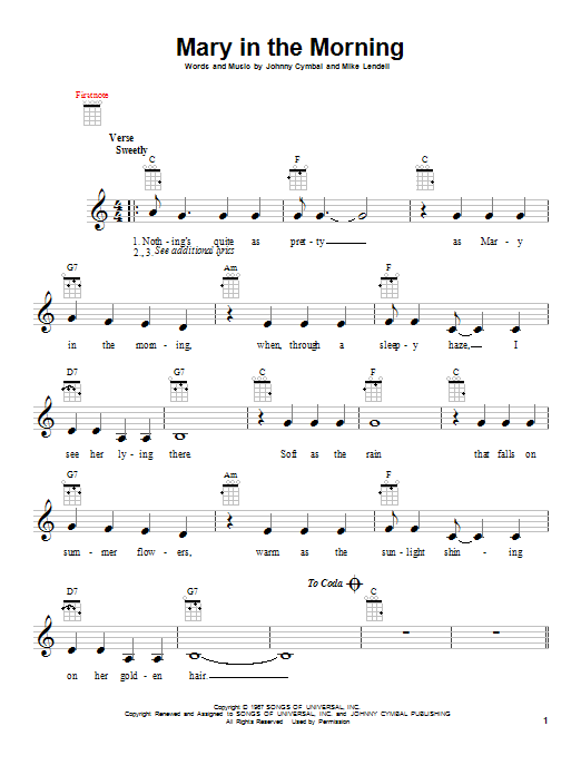 Elvis Presley Mary In The Morning sheet music notes and chords arranged for Ukulele