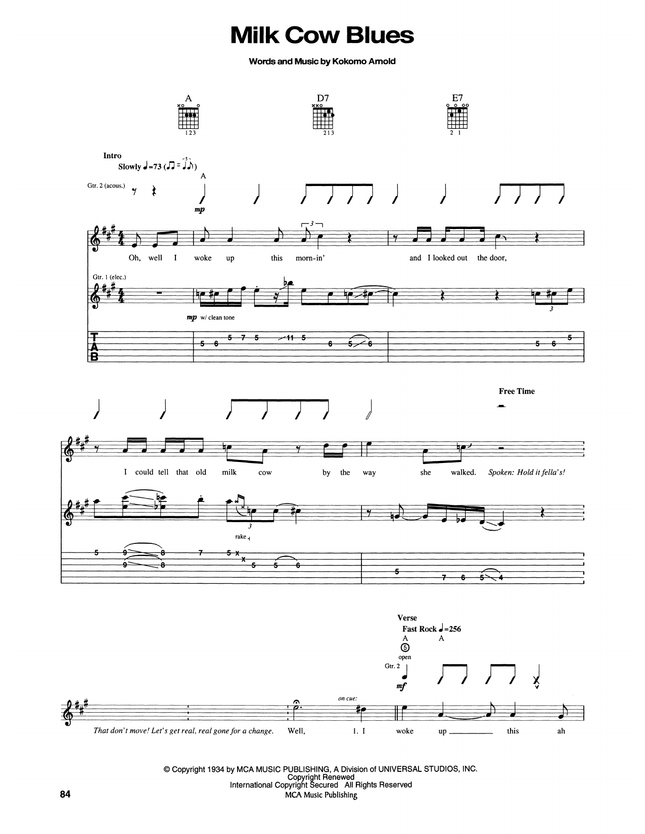Elvis Presley Milk Cow Blues sheet music notes and chords arranged for Guitar Tab