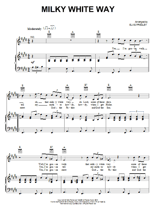 Elvis Presley Milky White Way sheet music notes and chords arranged for Piano, Vocal & Guitar Chords (Right-Hand Melody)