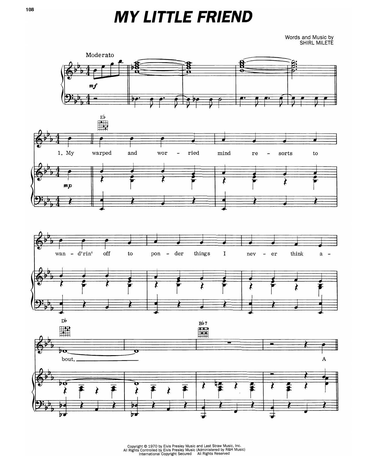 Elvis Presley My Little Friend sheet music notes and chords arranged for Piano, Vocal & Guitar Chords (Right-Hand Melody)