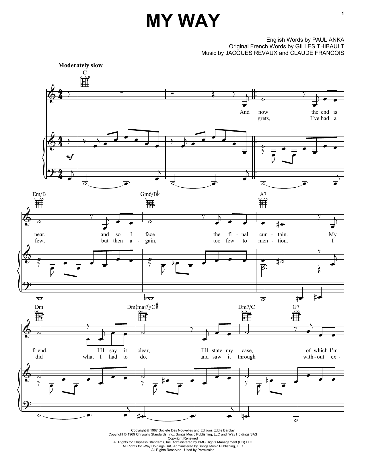 Elvis Presley My Way sheet music notes and chords arranged for Piano Solo