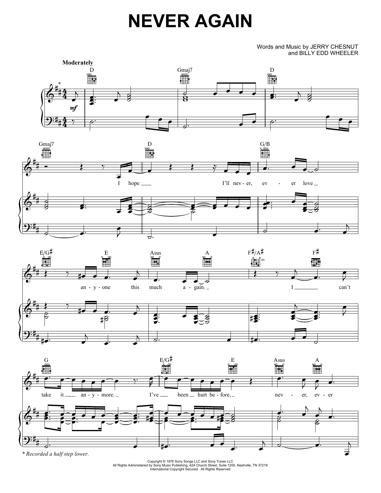 Elvis Presley Never Again sheet music notes and chords arranged for Piano, Vocal & Guitar Chords (Right-Hand Melody)