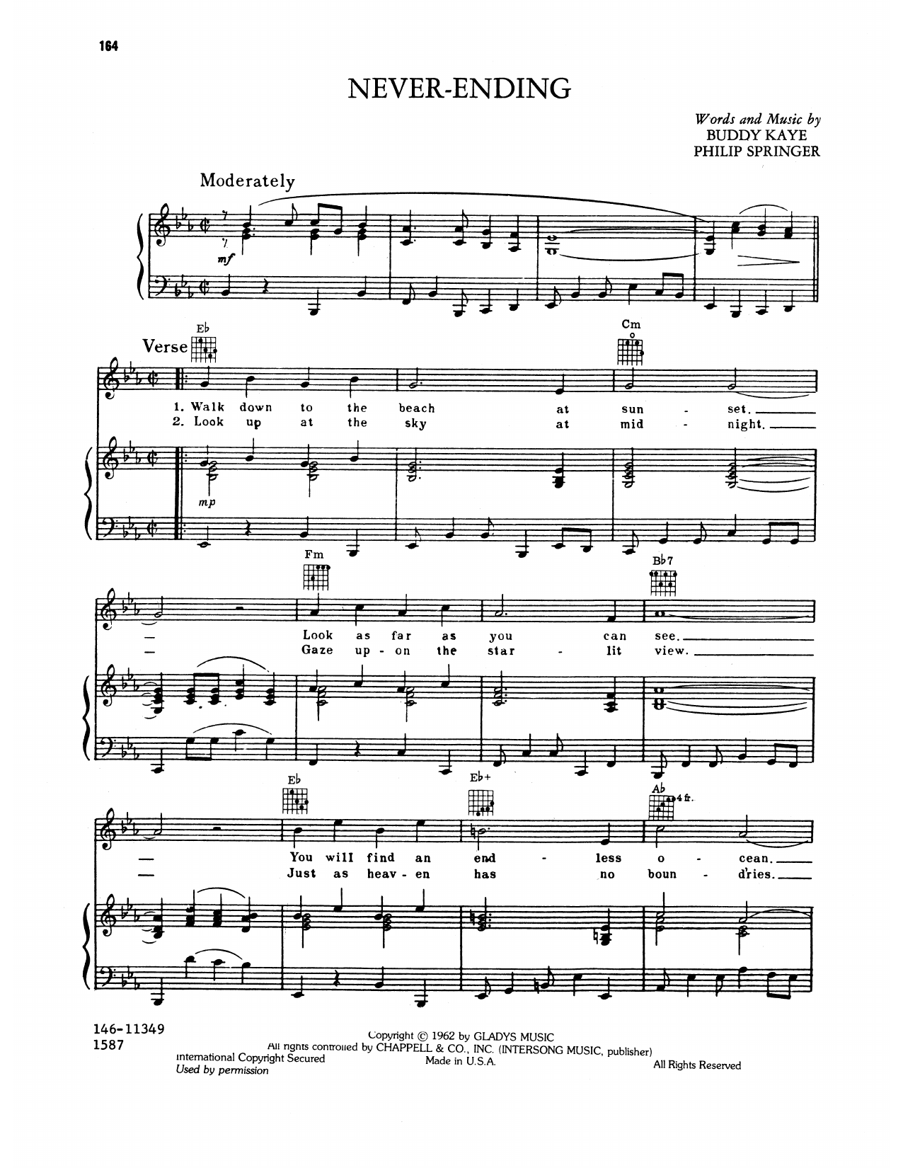 Elvis Presley Never Ending sheet music notes and chords arranged for Piano, Vocal & Guitar Chords (Right-Hand Melody)