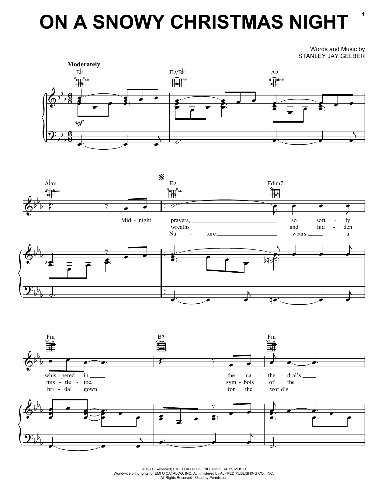 Elvis Presley On A Snowy Christmas Night sheet music notes and chords arranged for Piano, Vocal & Guitar Chords (Right-Hand Melody)