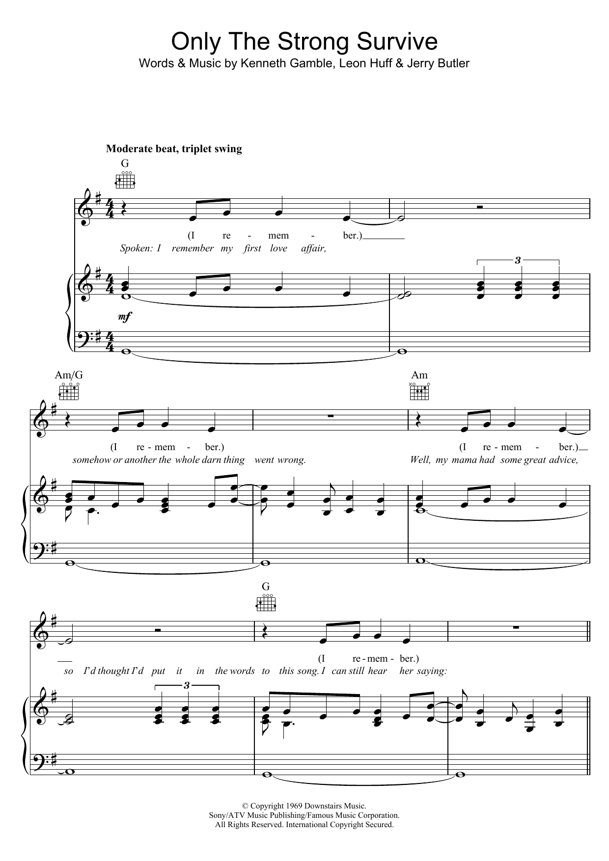 Elvis Presley Only The Strong Survive sheet music notes and chords arranged for Piano, Vocal & Guitar Chords