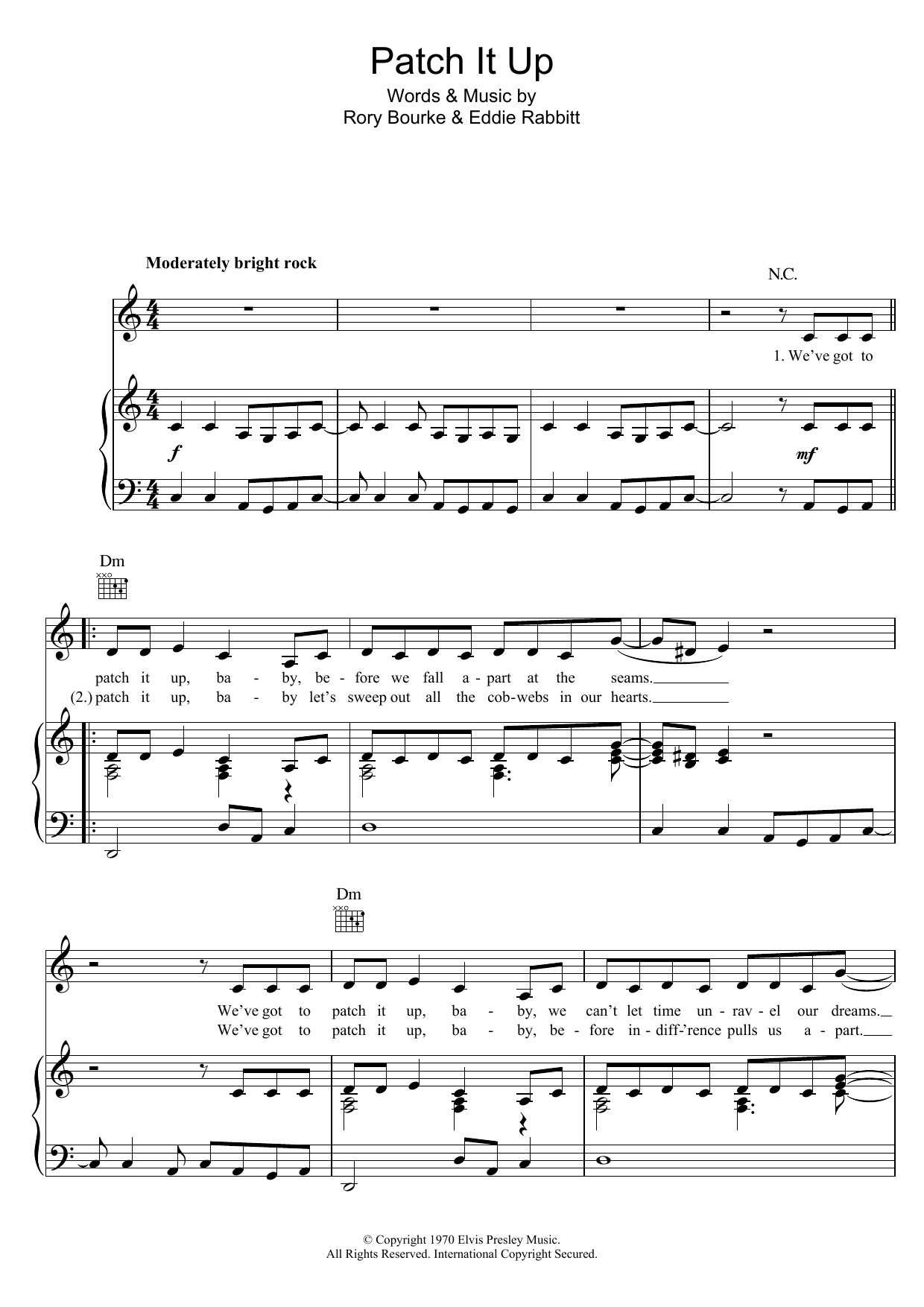 Elvis Presley Patch It Up sheet music notes and chords arranged for Piano, Vocal & Guitar Chords
