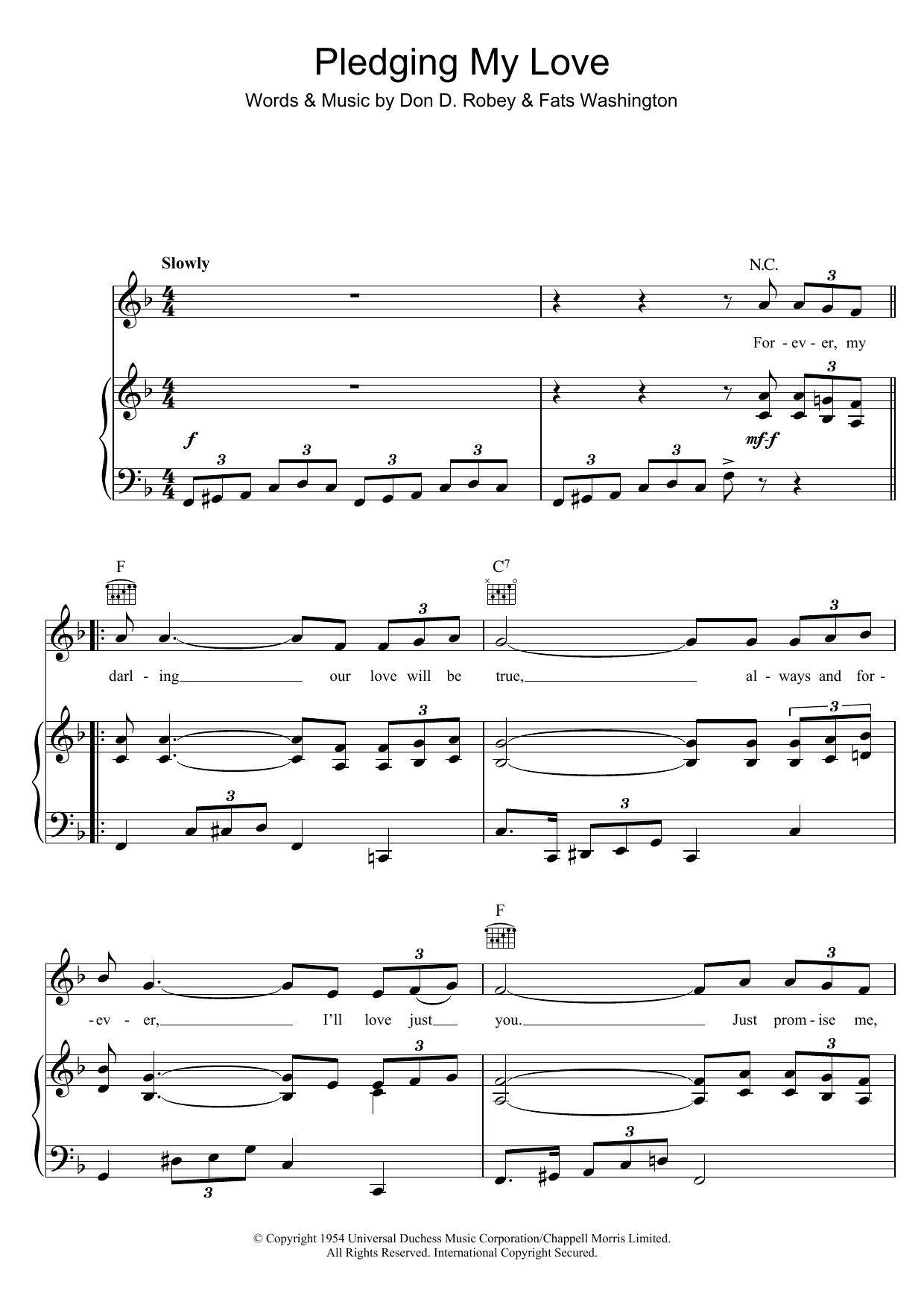 Elvis Presley Pledging My Love sheet music notes and chords arranged for Piano, Vocal & Guitar Chords