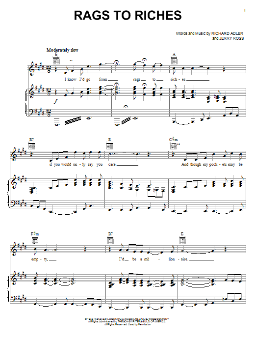 Elvis Presley Rags To Riches sheet music notes and chords arranged for Piano, Vocal & Guitar Chords (Right-Hand Melody)