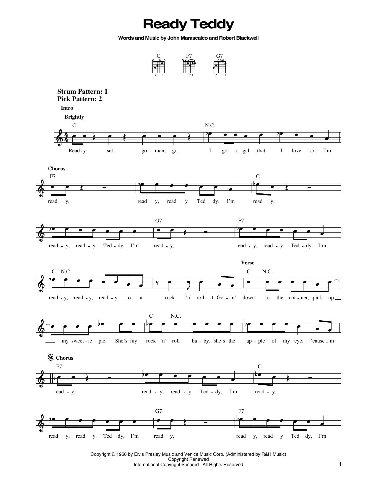 Elvis Presley Ready Teddy sheet music notes and chords arranged for Easy Guitar