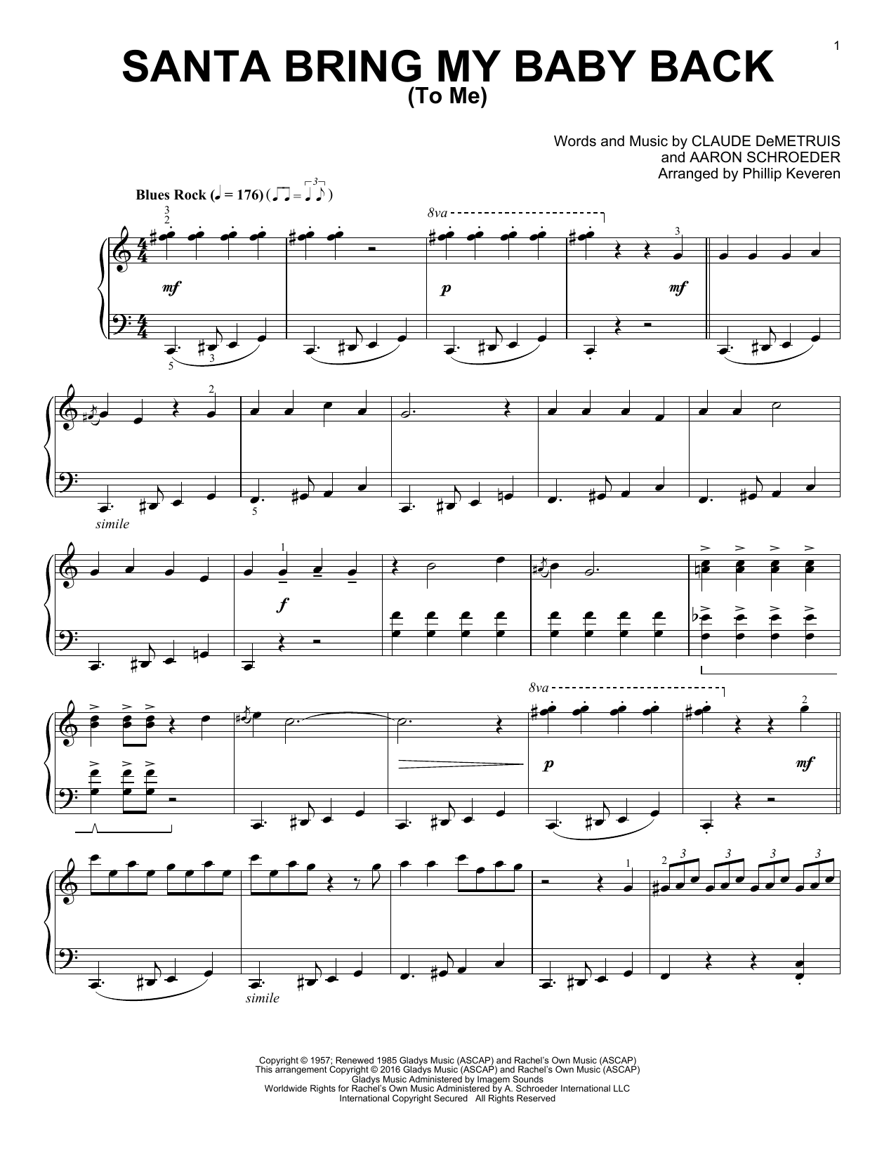 Elvis Presley Santa, Bring My Baby Back (To Me) (arr. Phillip Keveren) sheet music notes and chords arranged for Piano Solo