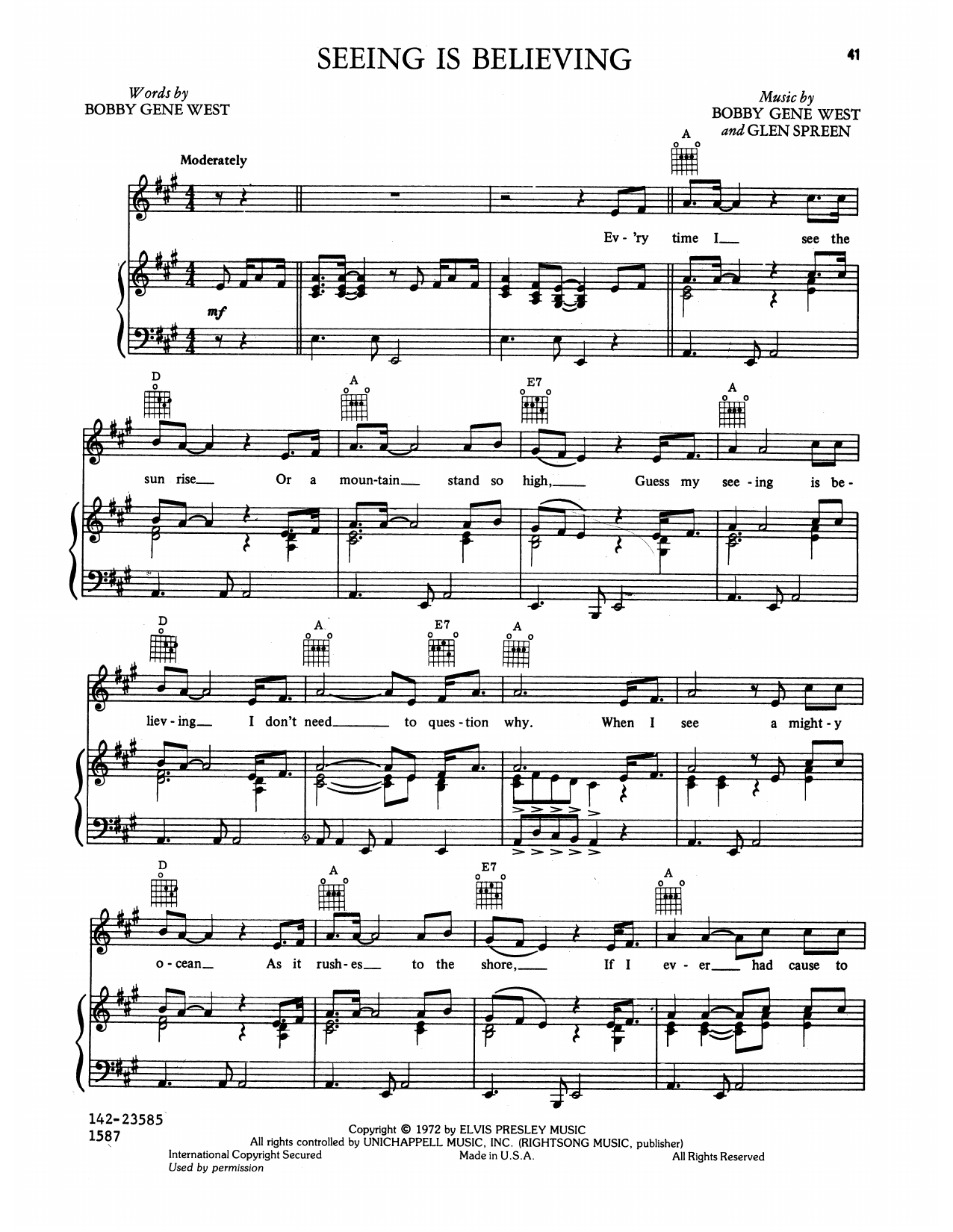 Elvis Presley Seeing Is Believing sheet music notes and chords arranged for Piano, Vocal & Guitar Chords (Right-Hand Melody)
