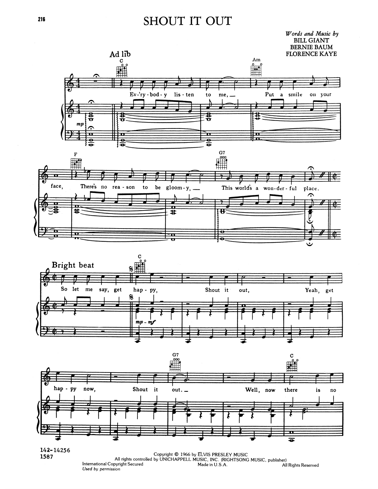Elvis Presley Shout It Out sheet music notes and chords arranged for Piano, Vocal & Guitar Chords (Right-Hand Melody)
