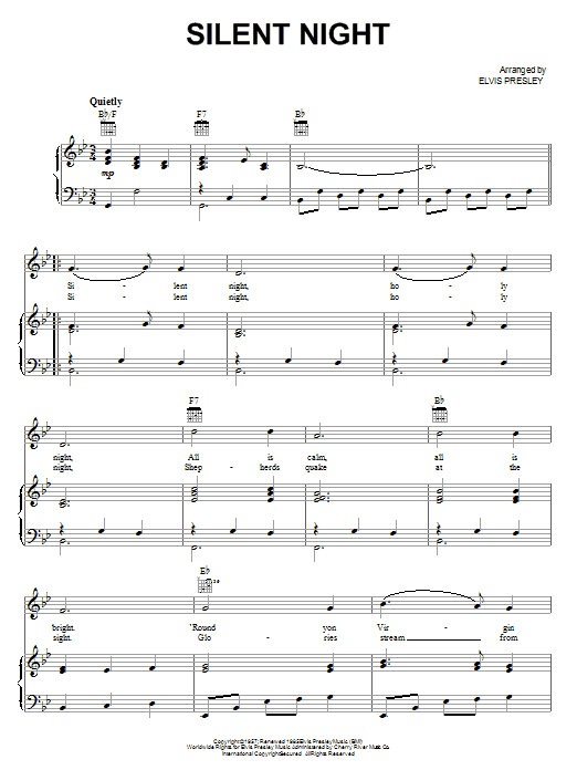 Elvis Presley Silent Night sheet music notes and chords arranged for Piano, Vocal & Guitar Chords (Right-Hand Melody)