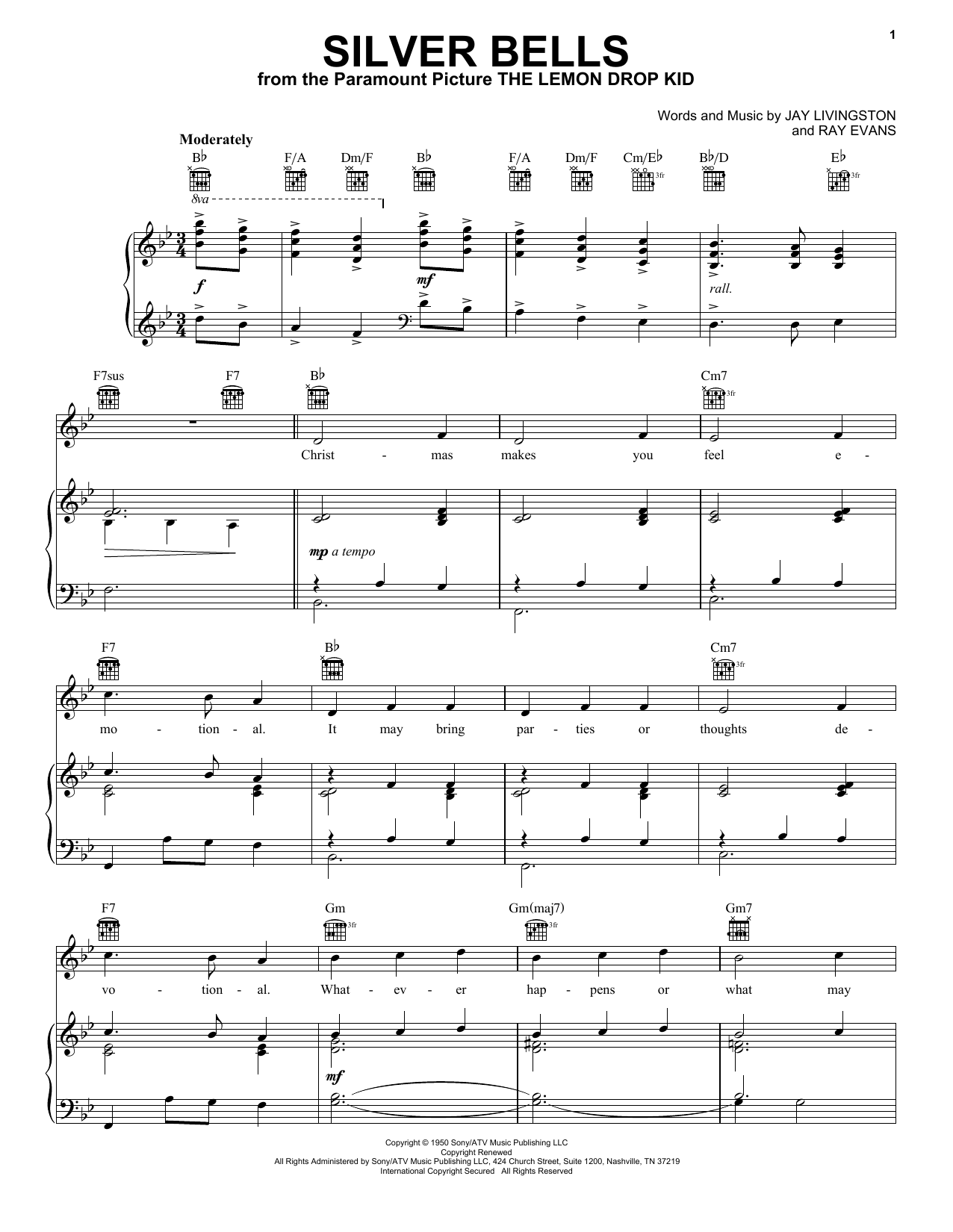 Elvis Presley Silver Bells sheet music notes and chords arranged for Piano, Vocal & Guitar Chords (Right-Hand Melody)
