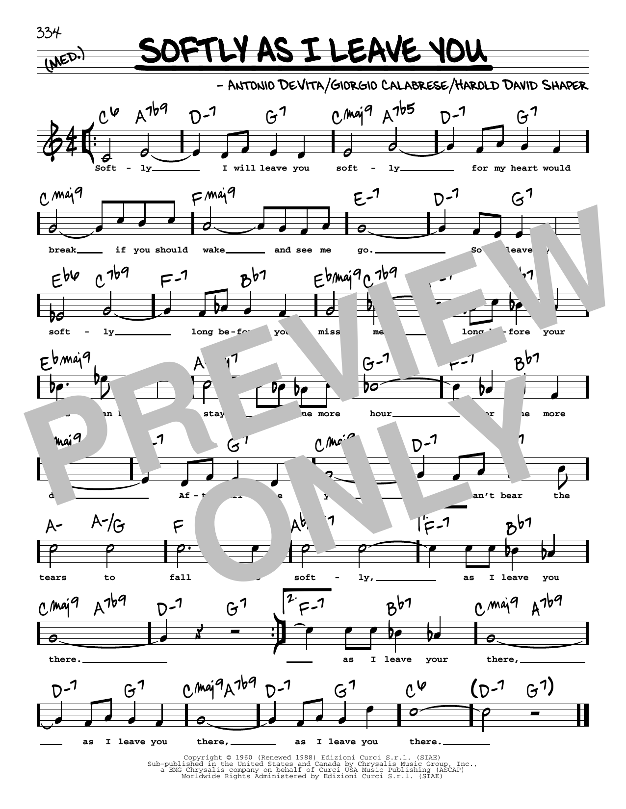 Elvis Presley Softly As I Leave You (High Voice) sheet music notes and chords arranged for Real Book – Melody, Lyrics & Chords