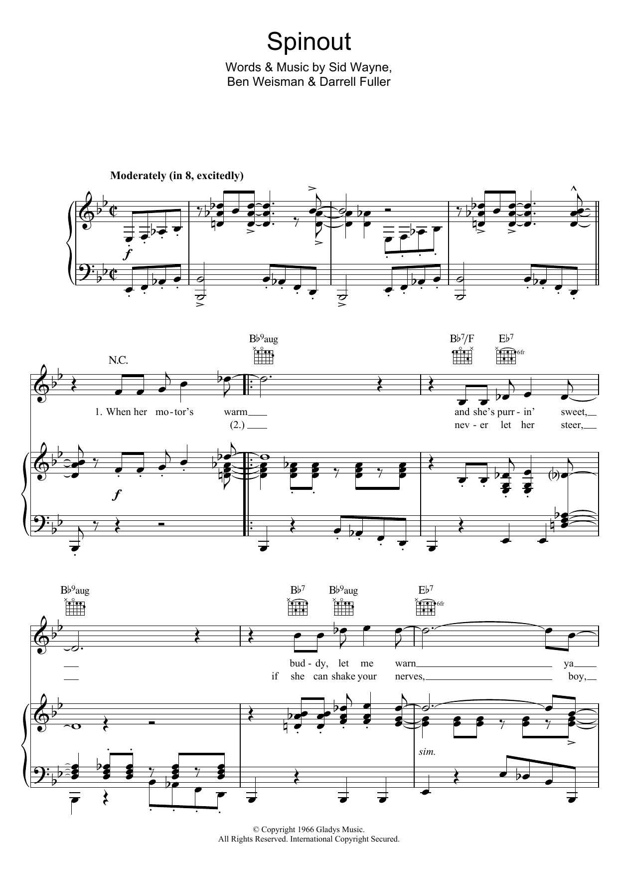 Elvis Presley Spinout sheet music notes and chords arranged for Piano, Vocal & Guitar Chords