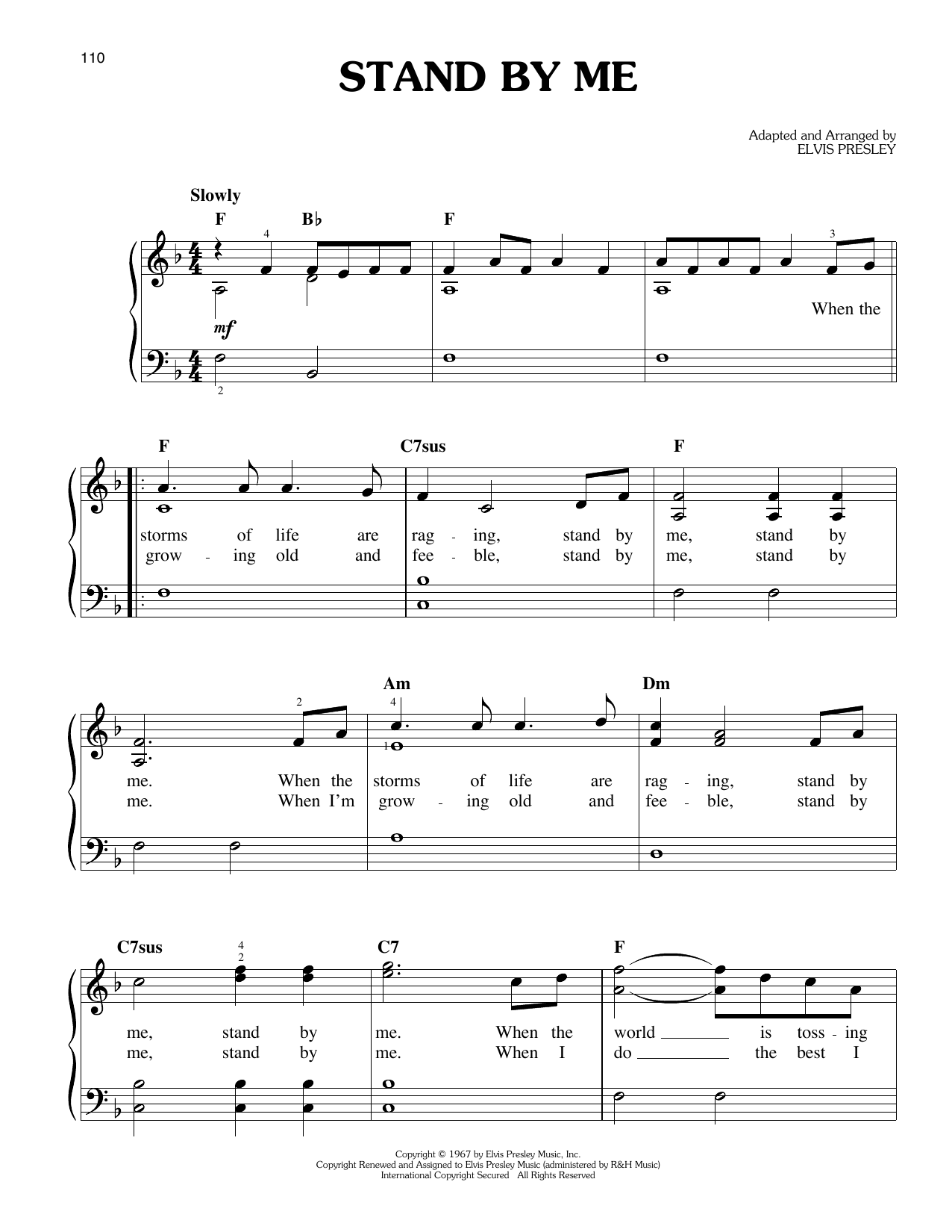 Elvis Presley Stand By Me sheet music notes and chords arranged for Easy Piano