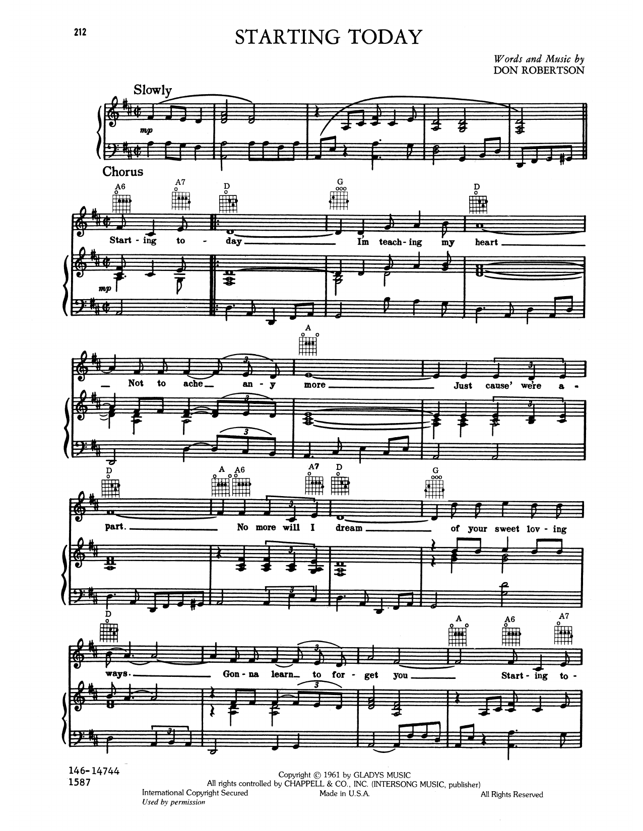 Elvis Presley Starting Today sheet music notes and chords arranged for Piano, Vocal & Guitar Chords (Right-Hand Melody)