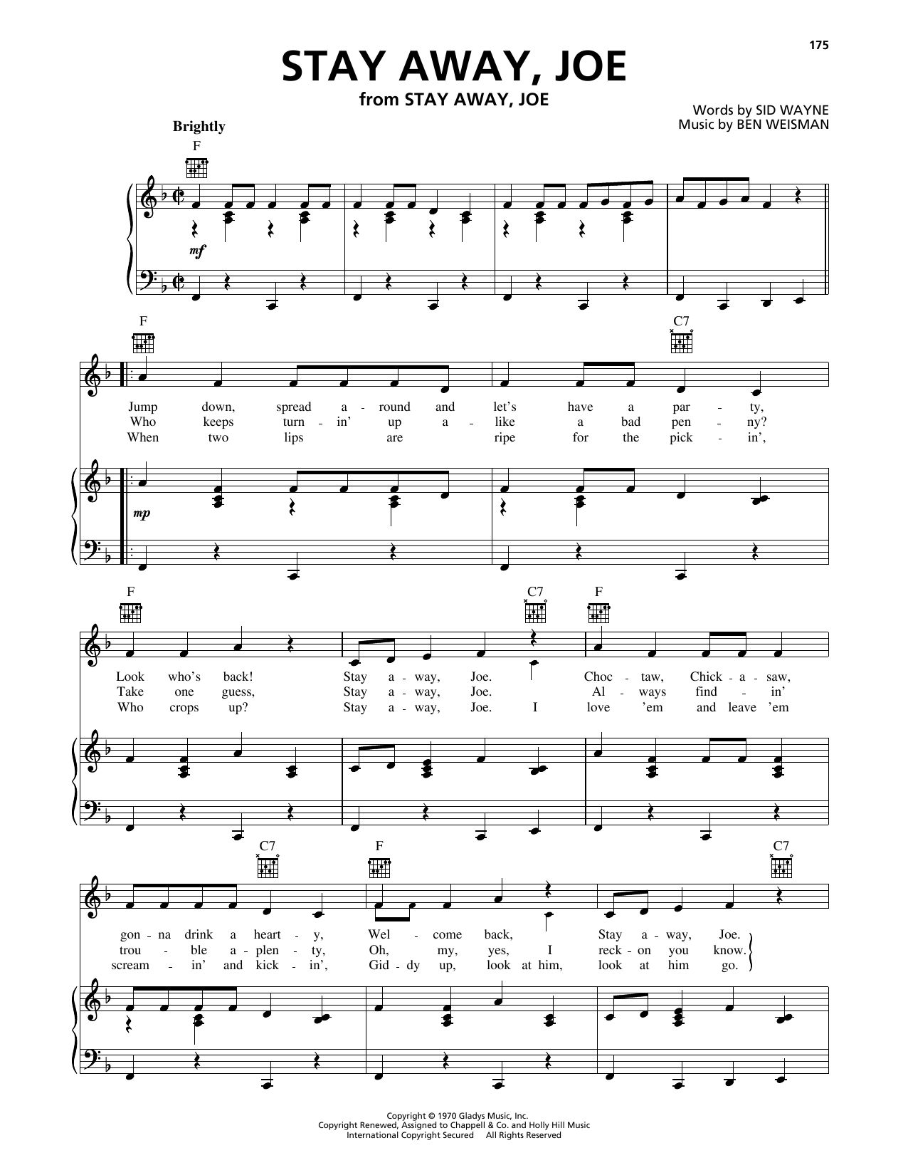 Elvis Presley Stay Away, Joe sheet music notes and chords arranged for Piano, Vocal & Guitar Chords (Right-Hand Melody)