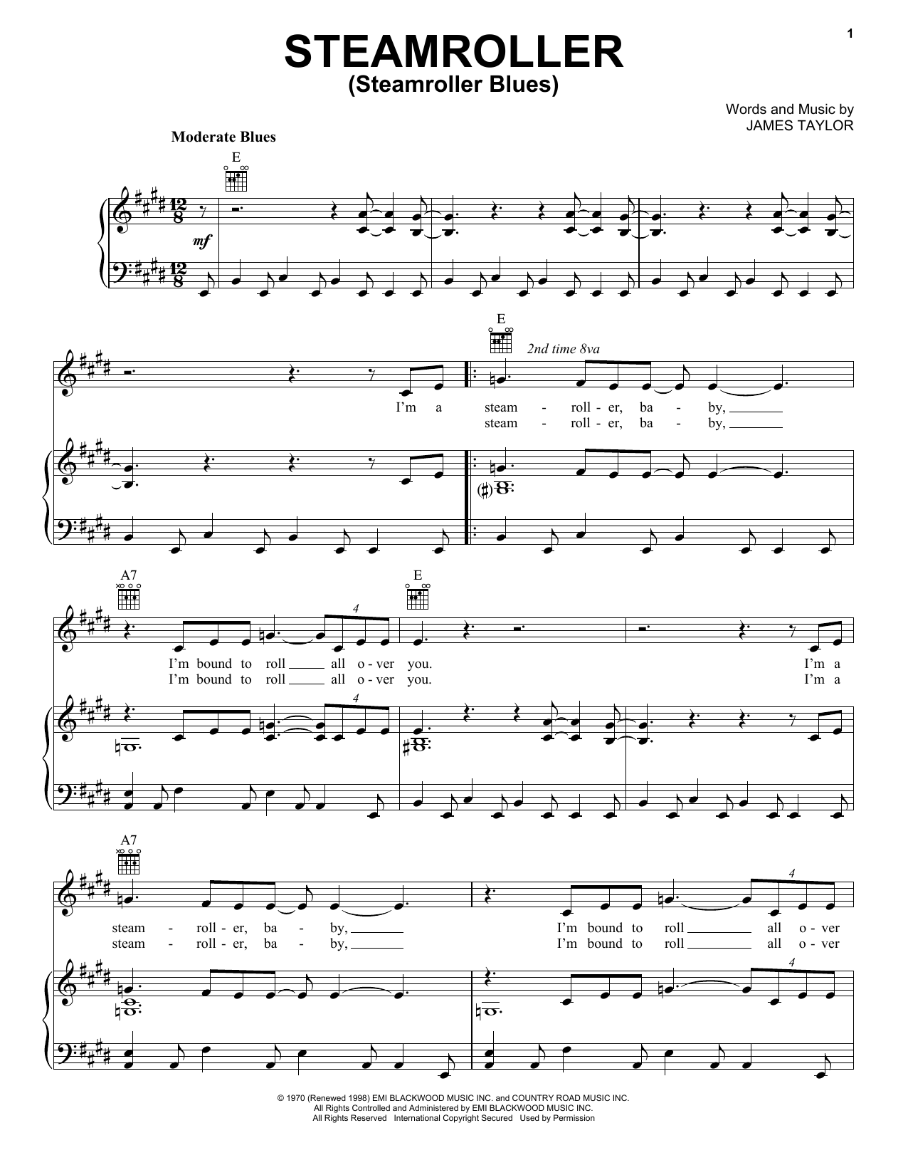 Elvis Presley Steamroller (Steamroller Blues) sheet music notes and chords arranged for Piano, Vocal & Guitar Chords (Right-Hand Melody)