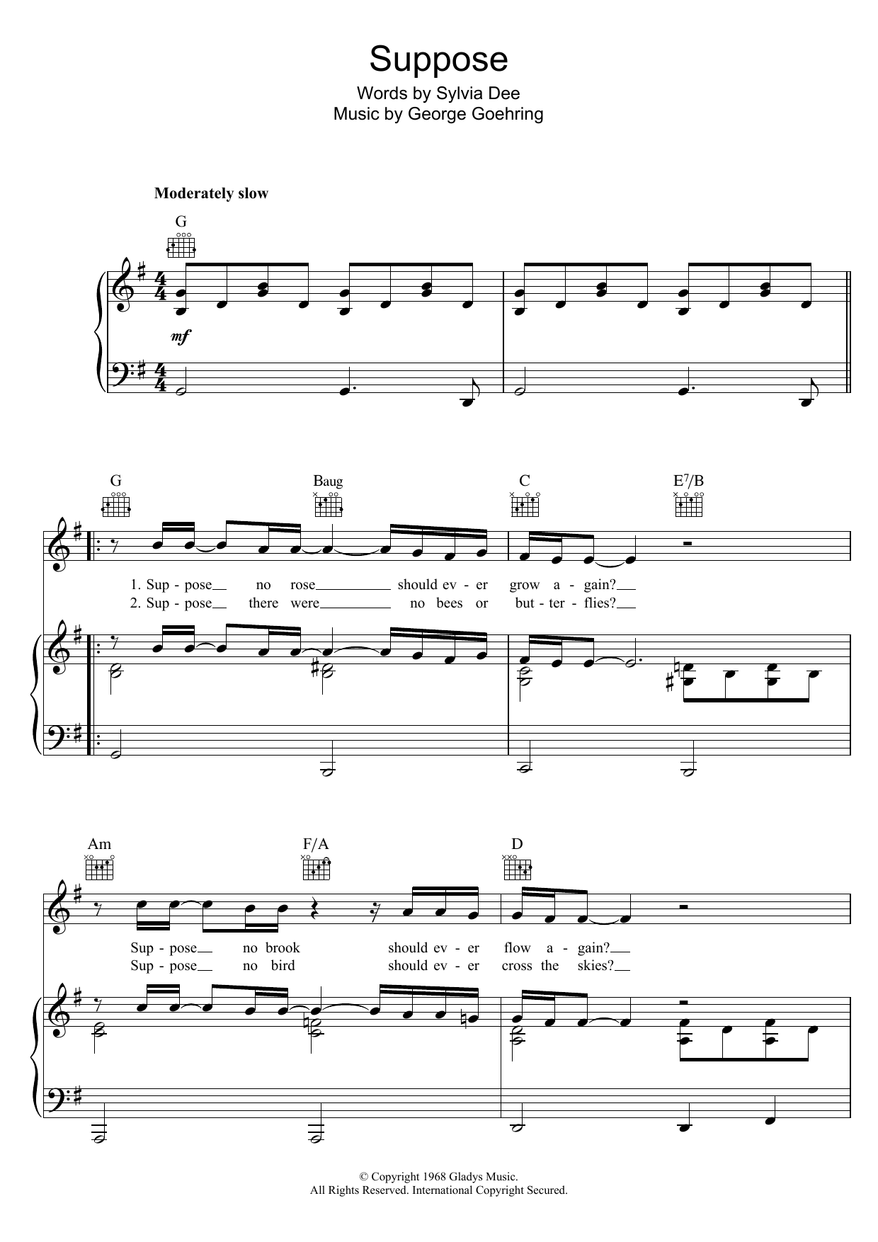 Elvis Presley Suppose sheet music notes and chords arranged for Piano, Vocal & Guitar Chords (Right-Hand Melody)