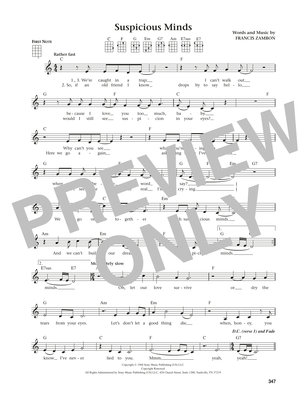 Elvis Presley Suspicious Minds (from The Daily Ukulele) (arr. Jim Beloff) sheet music notes and chords arranged for Ukulele