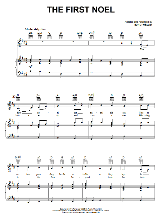 Elvis Presley The First Noel sheet music notes and chords arranged for Piano, Vocal & Guitar Chords (Right-Hand Melody)
