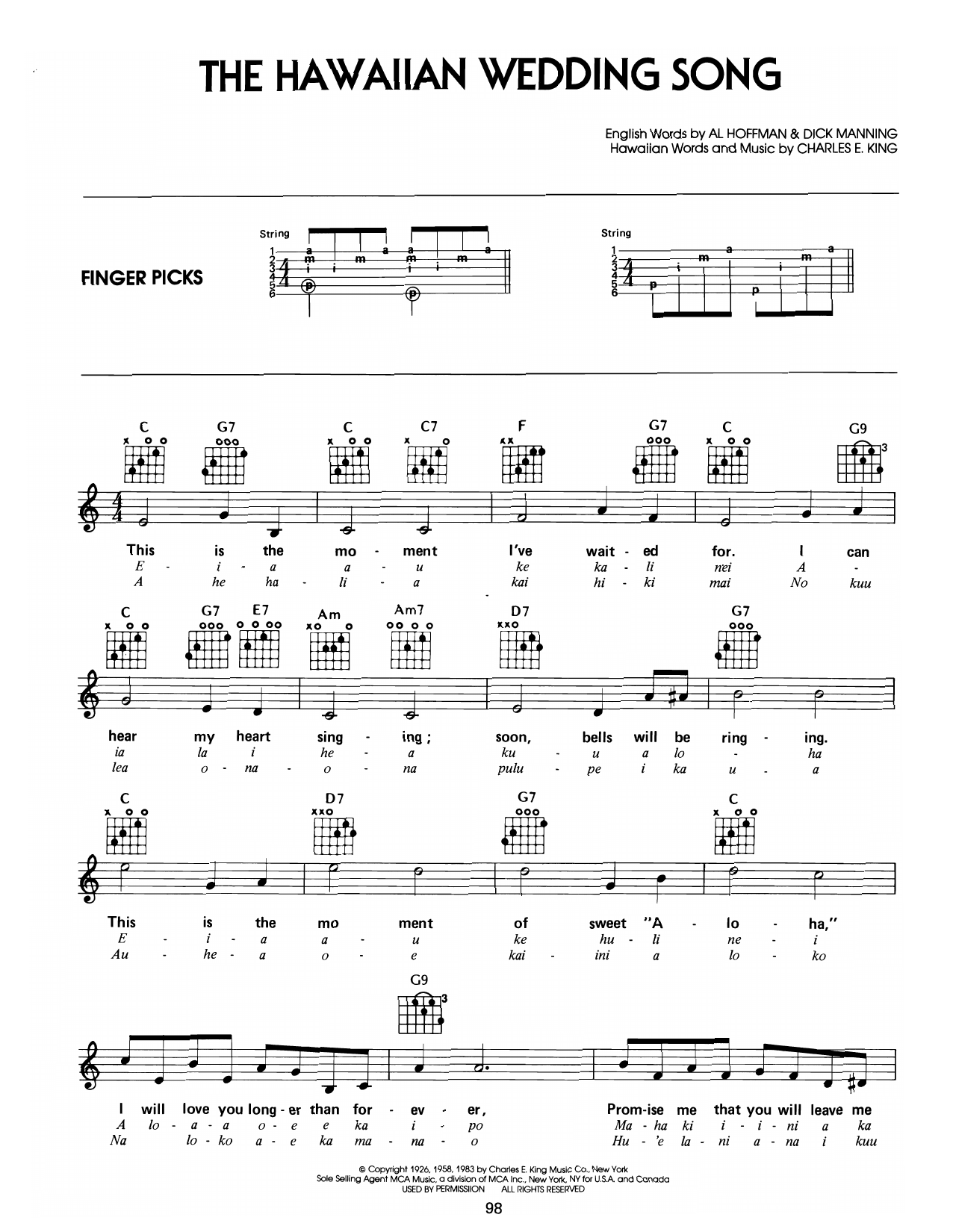 Elvis Presley The Hawaiian Wedding Song (Ke Kali Nei Au) sheet music notes and chords arranged for Easy Guitar