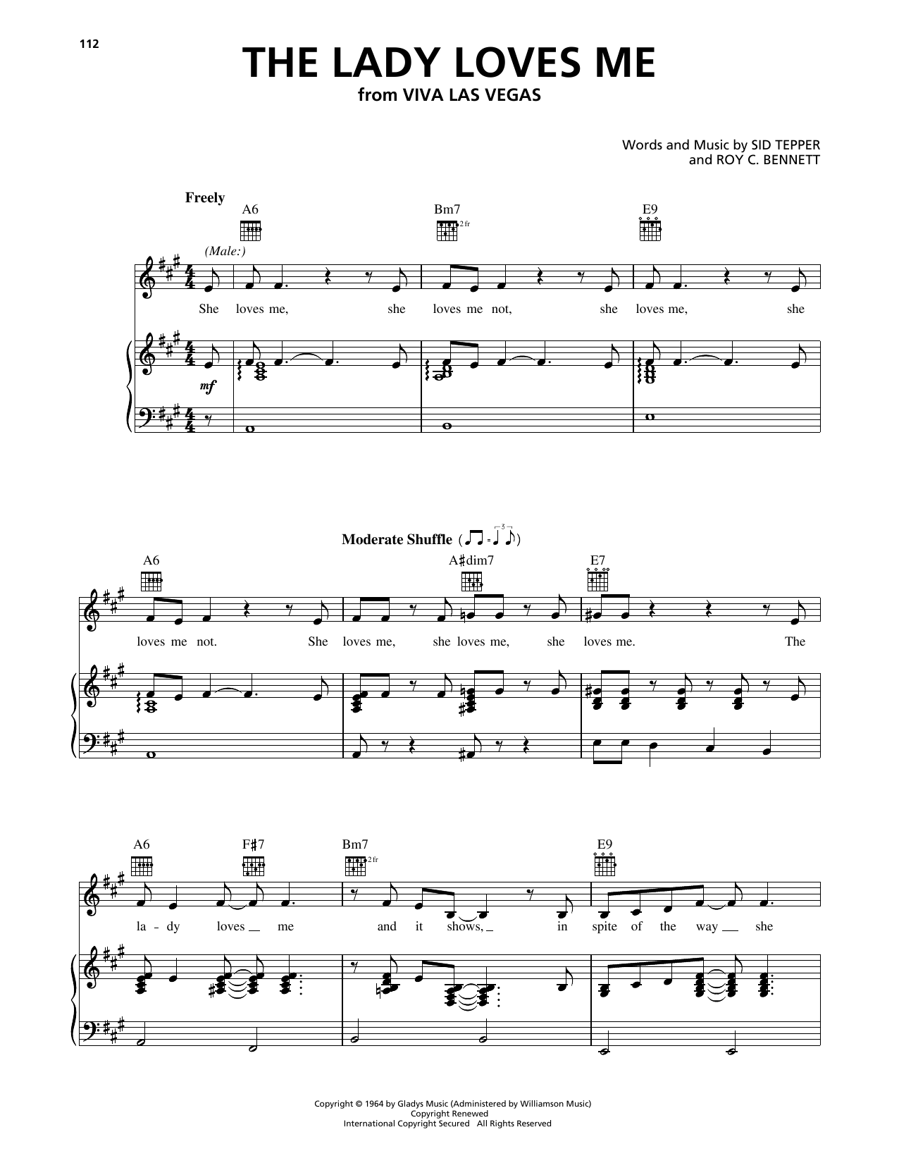 Elvis Presley The Lady Loves Me (from Viva Las Vegas) sheet music notes and chords arranged for Piano, Vocal & Guitar Chords (Right-Hand Melody)